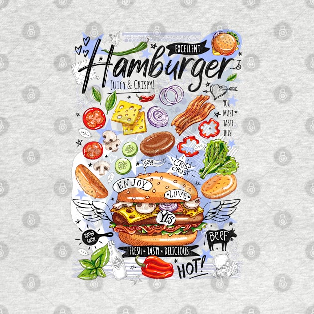 Food poster, fast food, cooking, burger, hamburger, cheeseburger by Iraida Bearlala